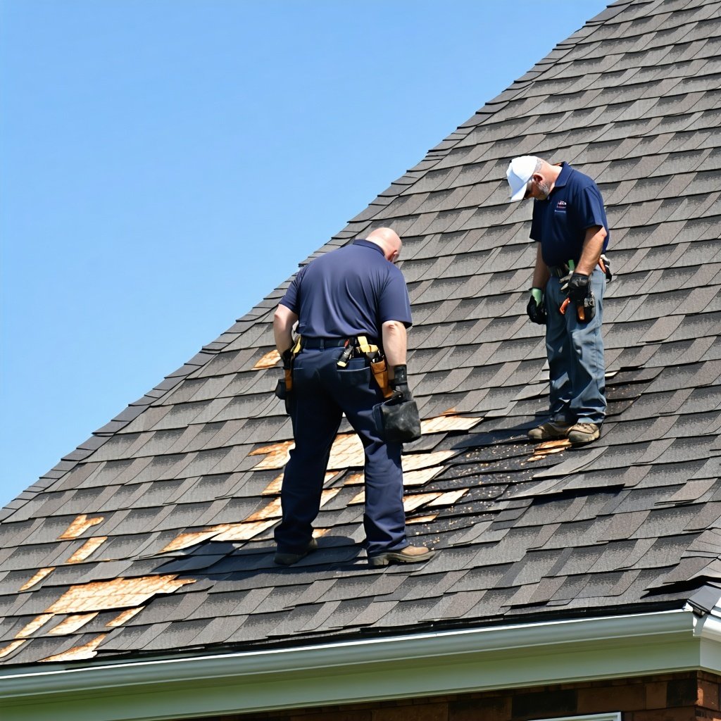 insurance inspectors evaluating an old roof